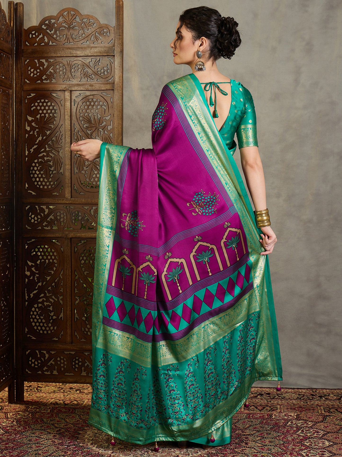Deep Purple Crepe Silk Normal Drape Saree - Panaash Saree