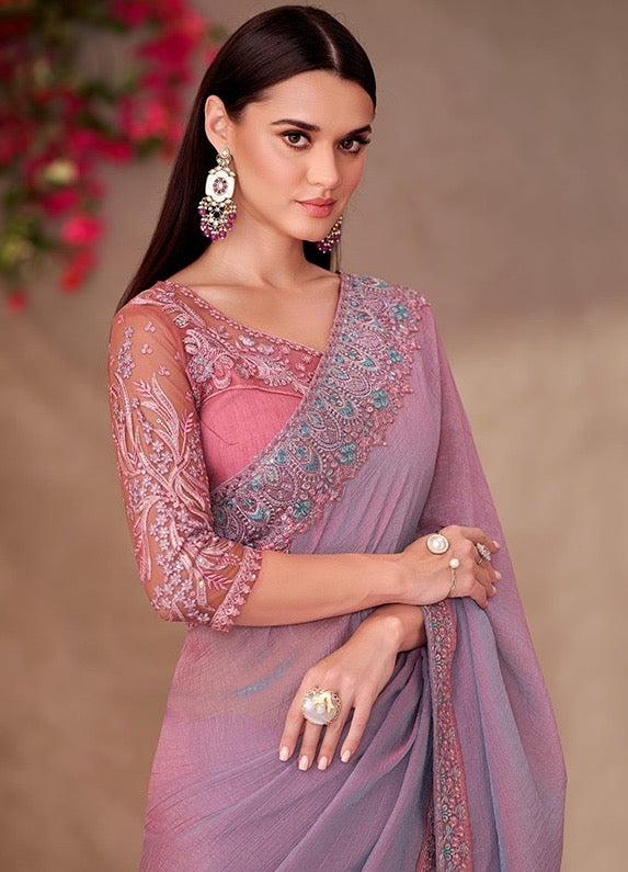 Lavender Cocktail Party Wear Readymade Saree