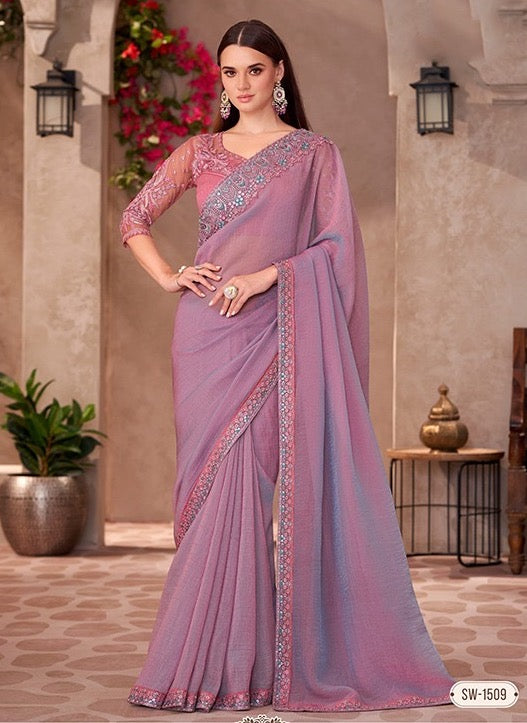 Lavender Cocktail Party Wear Readymade Saree