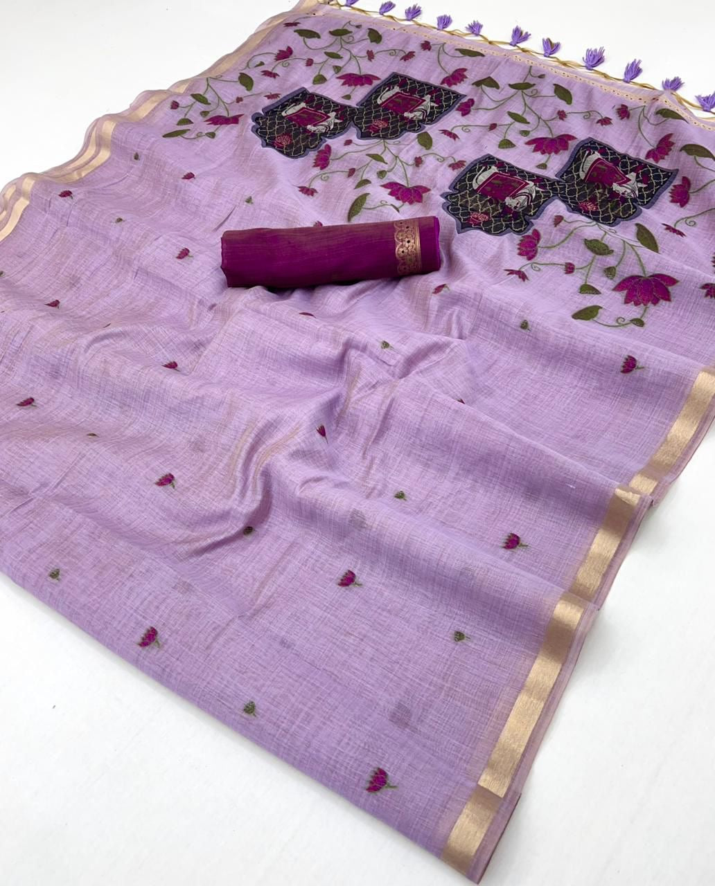 Lavender Color Cotton Readymade/Easy Saree