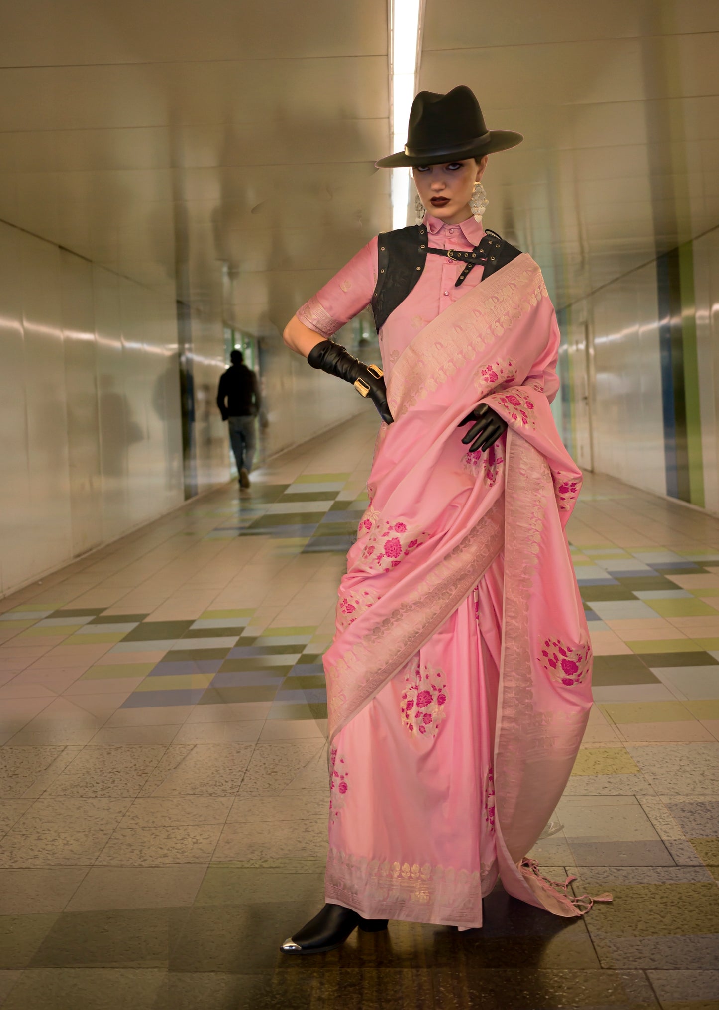 Pink Kataan Silk Readymade/Easy Saree - Panaash Saree