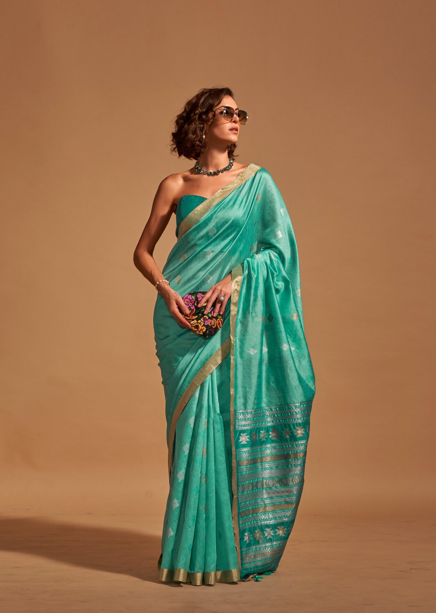 Turquoise Readymade/Easy Saree - Panaash Saree