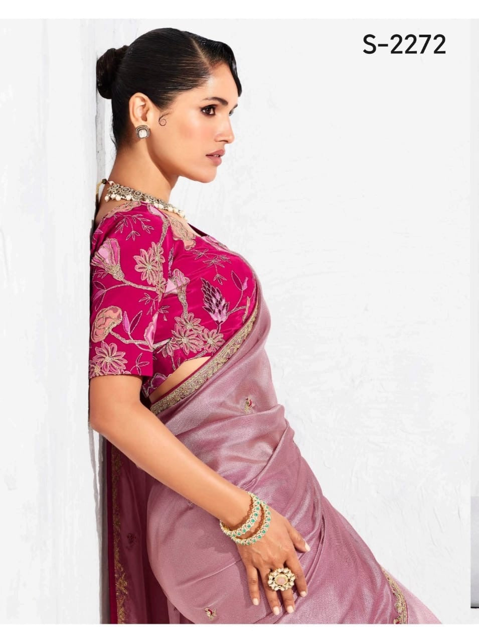 Onion Pink Tissue Silk Readymade/Easy Saree