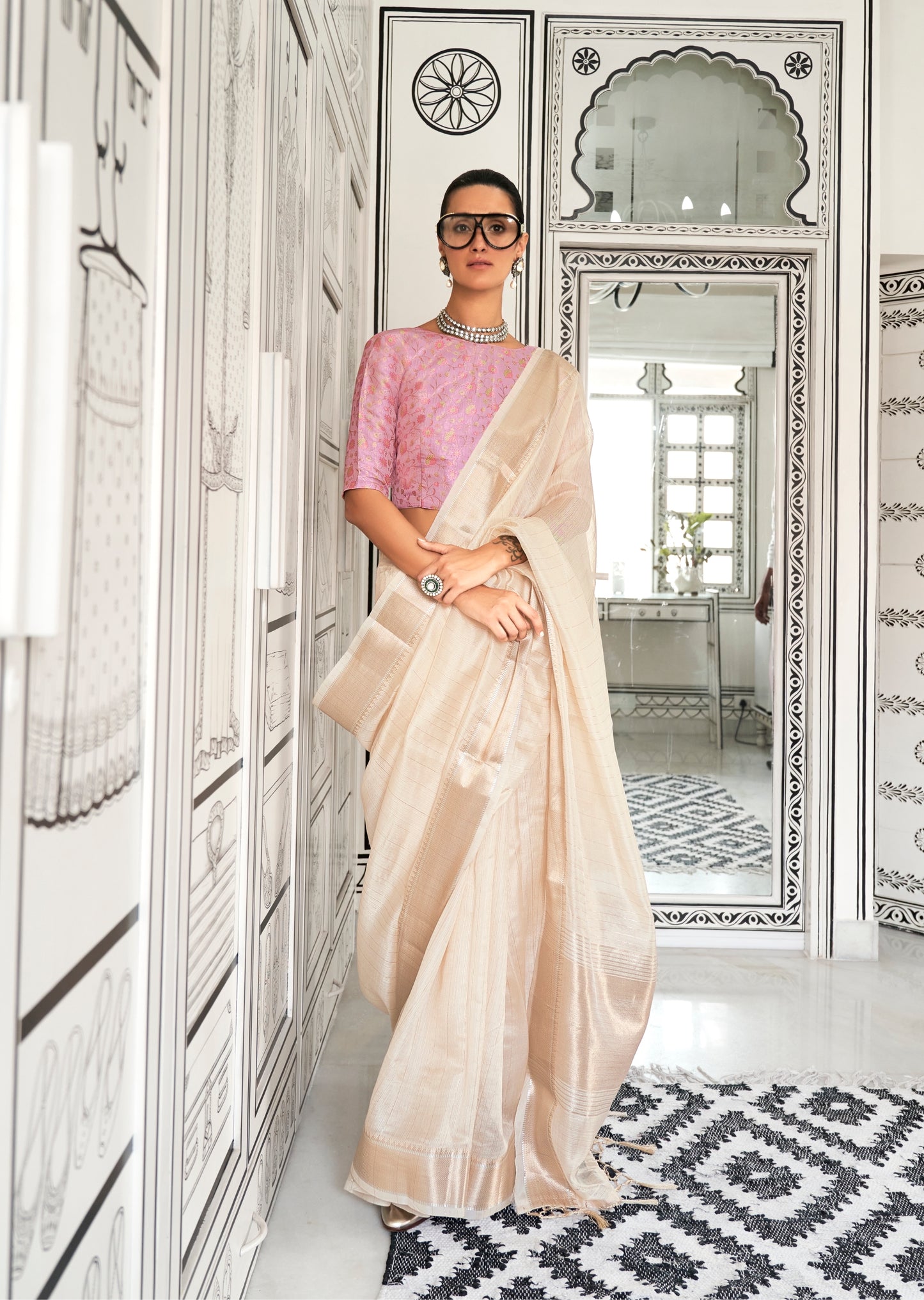 Off White Color Silk Readymade/Easy Saree With Fancy Unstitched Blouse - Panaash Saree