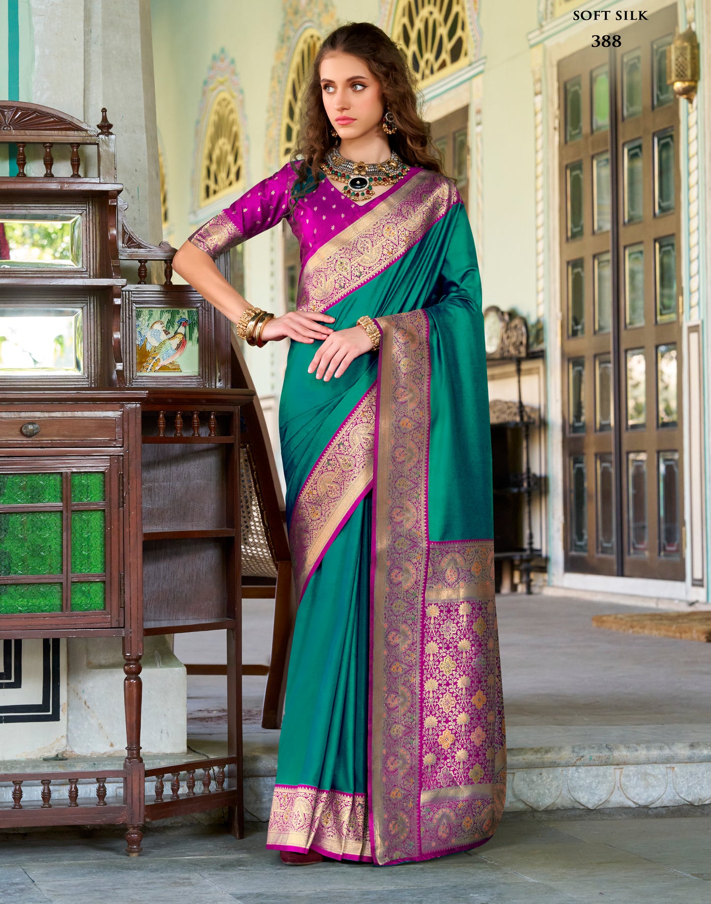 Dark Green Soft Silk Readymade/Easy Saree