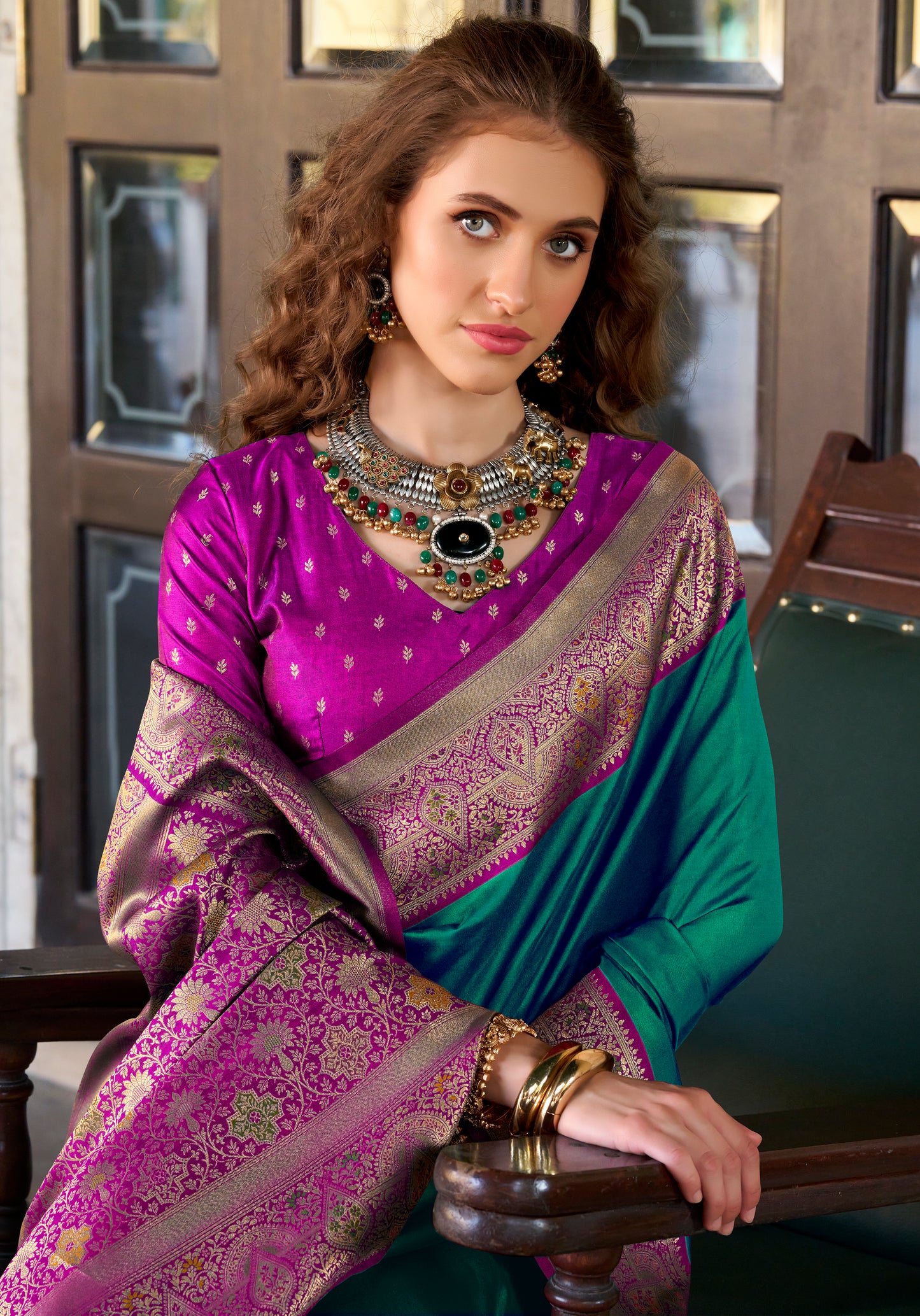 Dark Green Soft Silk Readymade/Easy Saree