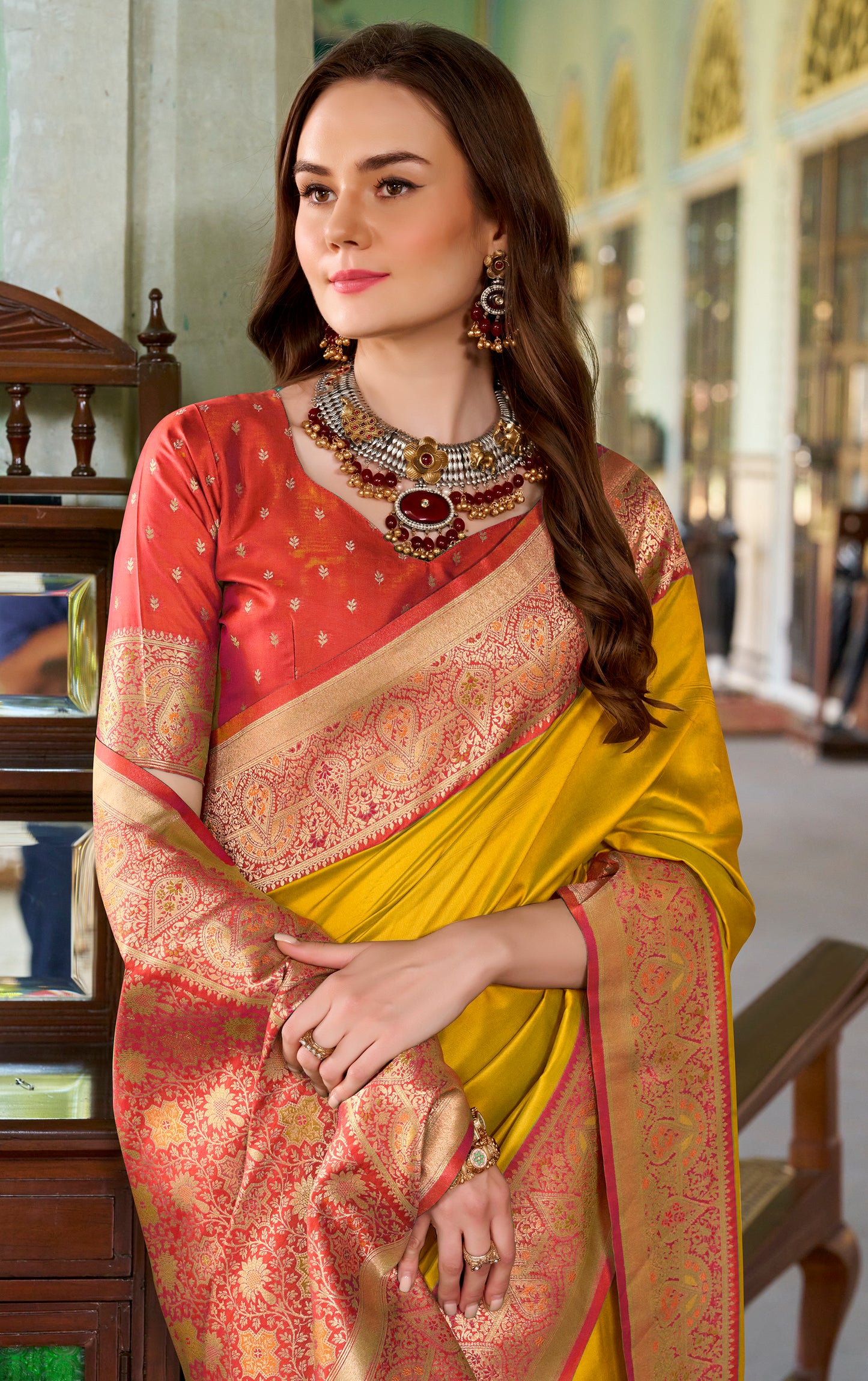 Yellow Soft Silk Readymade/Easy Saree
