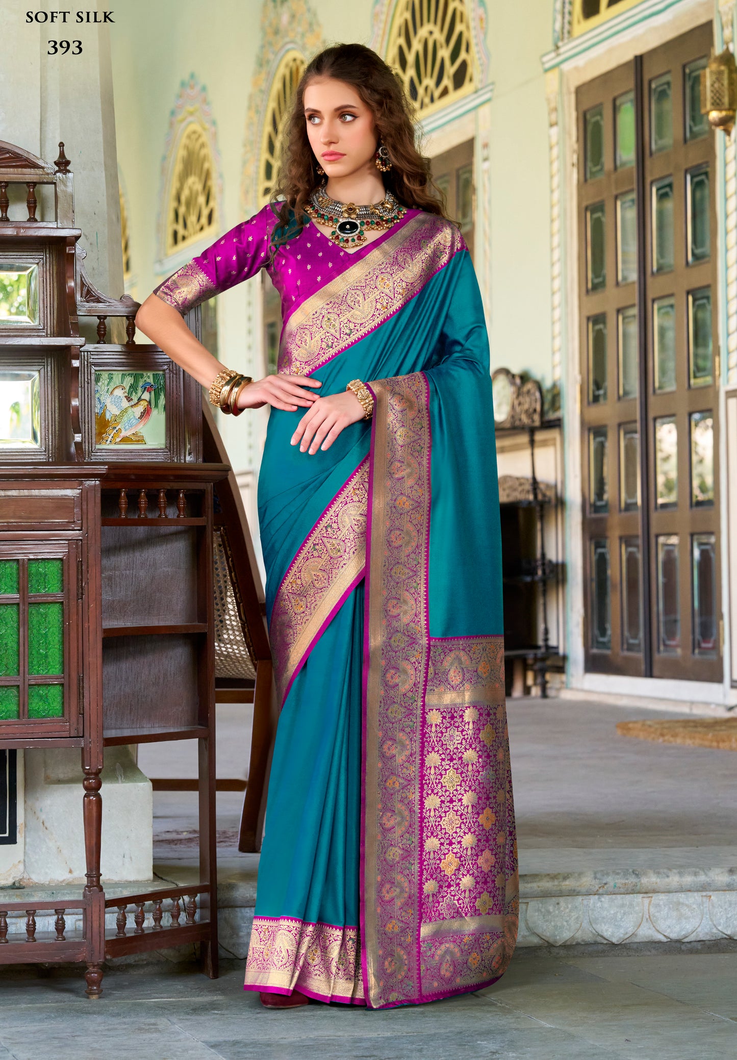 Blue Soft Silk Readymade/Easy Saree