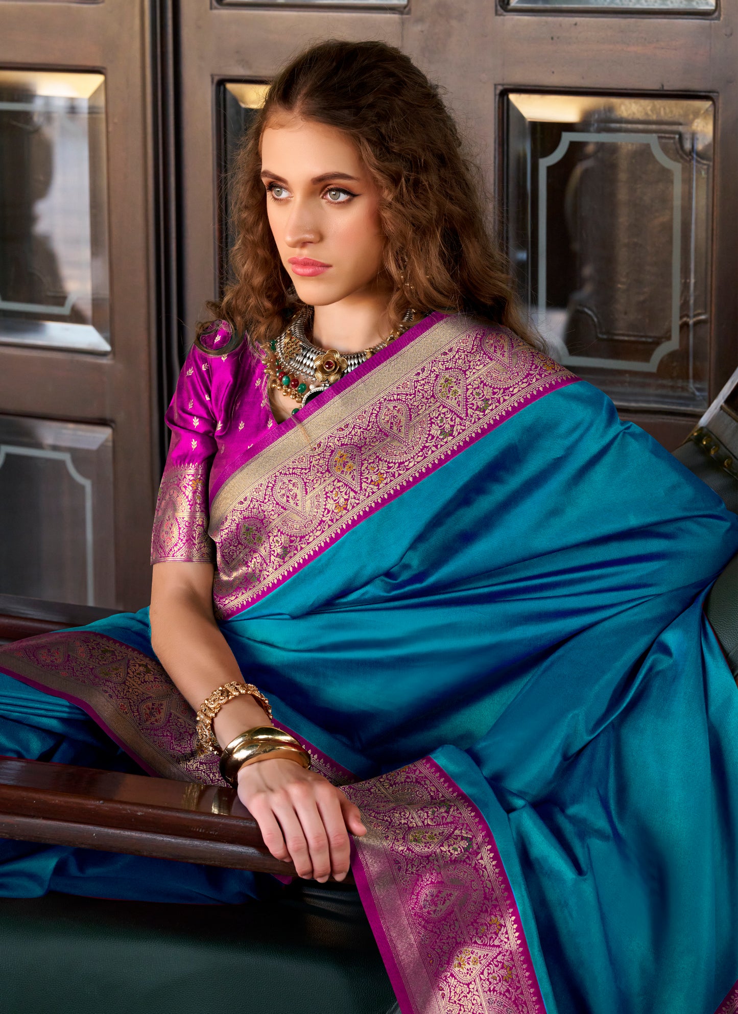 Blue Soft Silk Readymade/Easy Saree