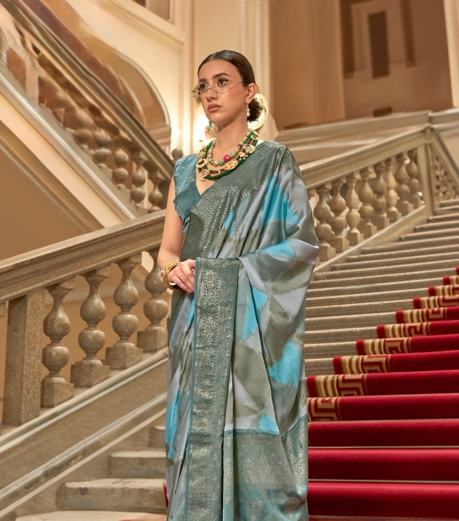 Blue Color Satin Silk Readymade/Easy Saree