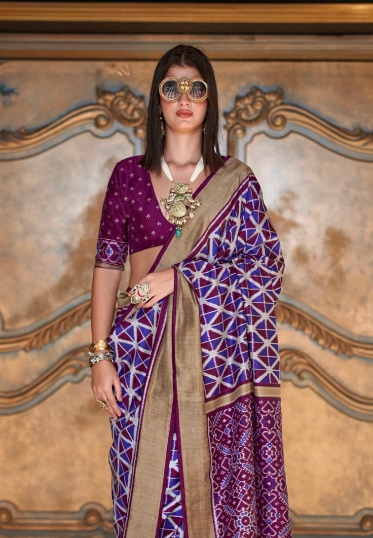 Magenta Ikkat Silk Readymade/Easy Saree
