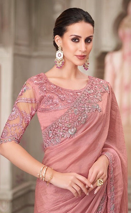 Peach Cocktail Readymade Saree