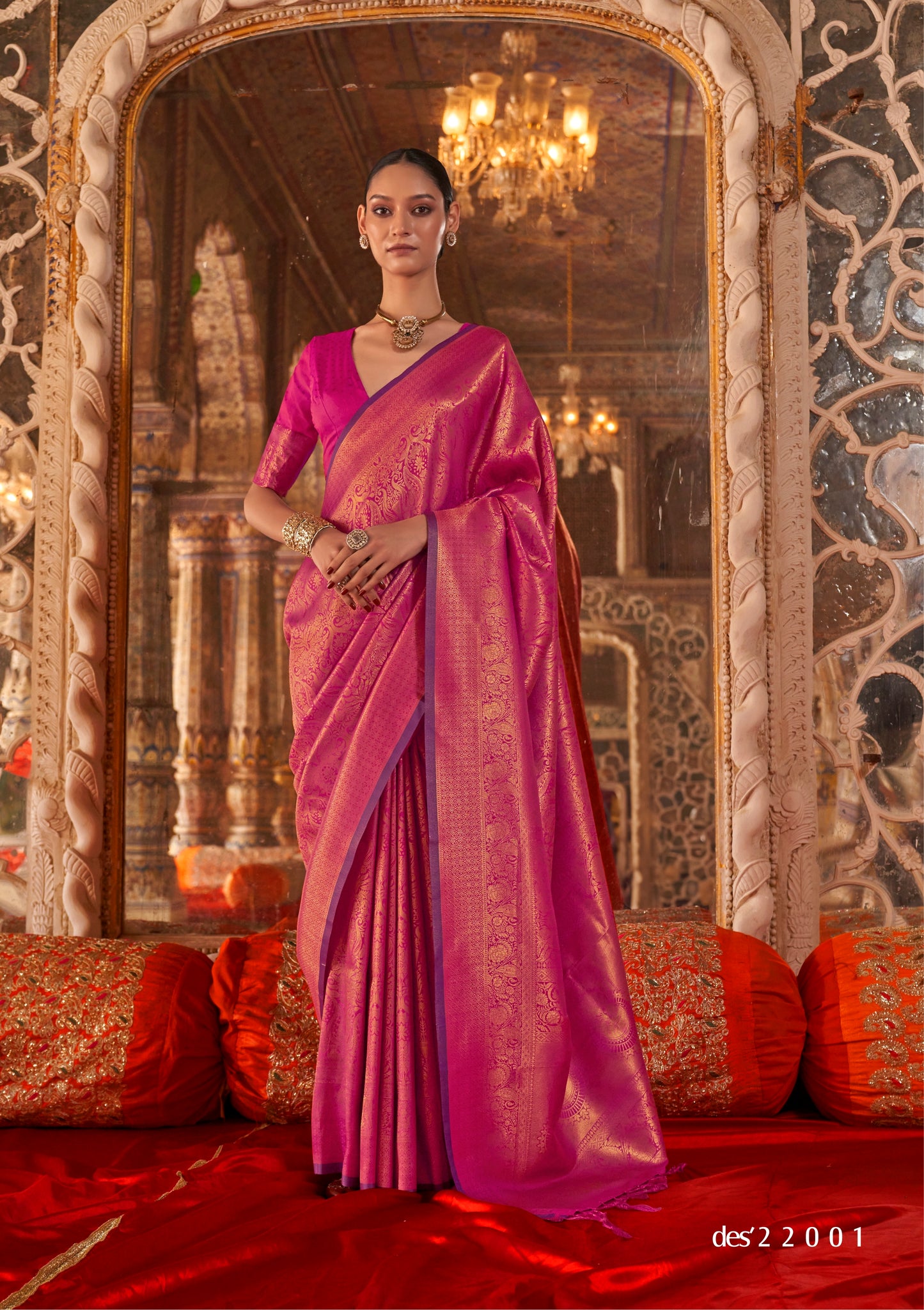 Pink Kanjivaram Silk Readymade/Easy Saree