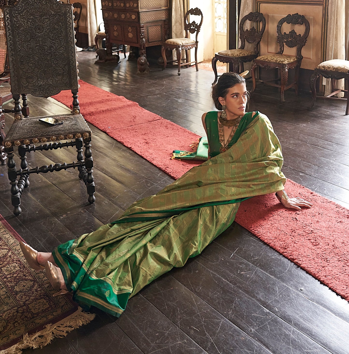 Green Kanjivaram Silk Readymade/Easy Saree