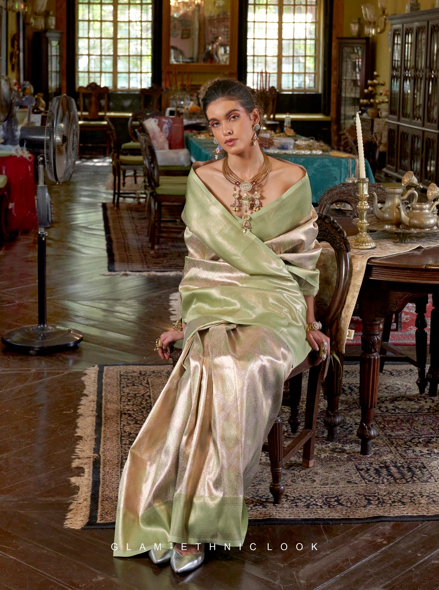 Pastel Green Kanjivaram Silk Readymade/Easy Saree