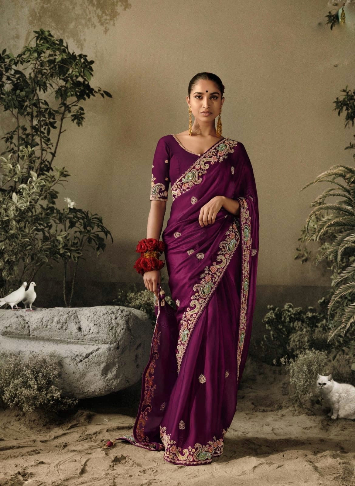 Magenta Color Kanjivaram Readymade Easy Saree