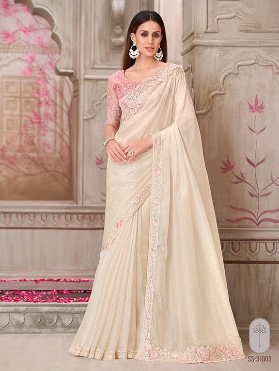 Off White Color Cocktail Readymade Saree