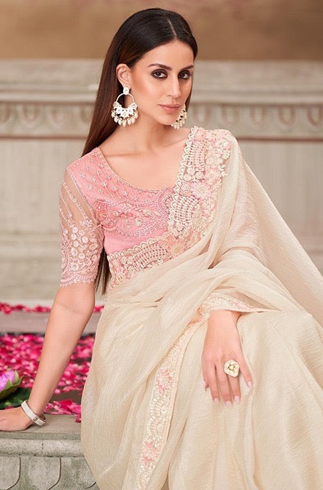 Off White Color Cocktail Readymade Saree