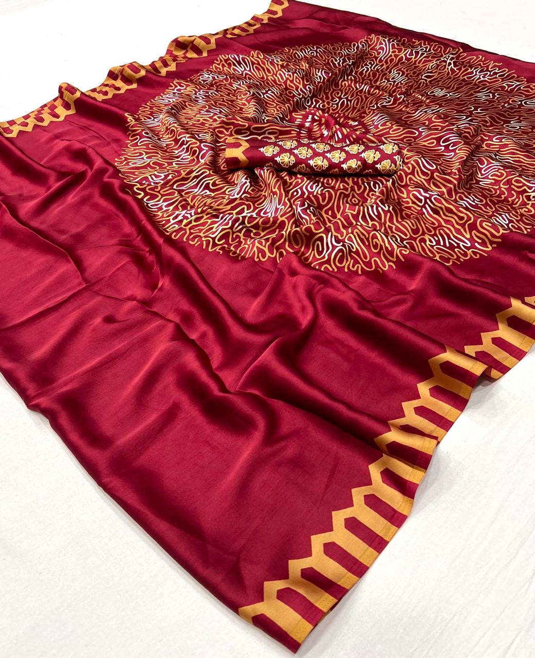 Plain Maroon Readymade Crepe Silk Saree