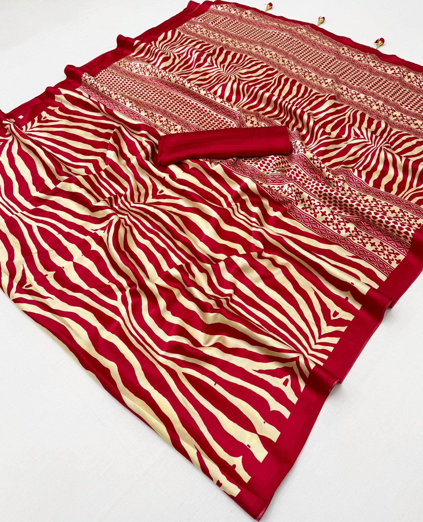 Red Crepe Silk Ready To Wear/Easy Saree