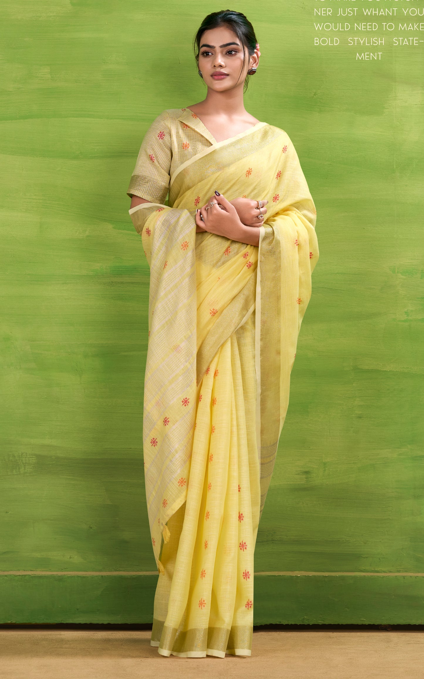 Yellow Linen Easy/Readymade Saree