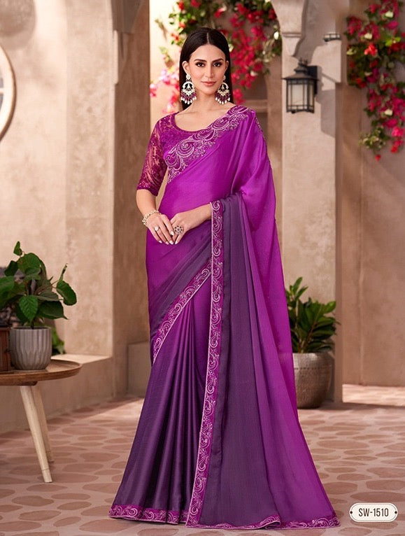 Purple Cocktail Party Wear Readymade Saree