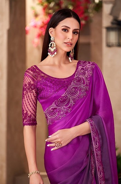 Purple Cocktail Party Wear Readymade Saree