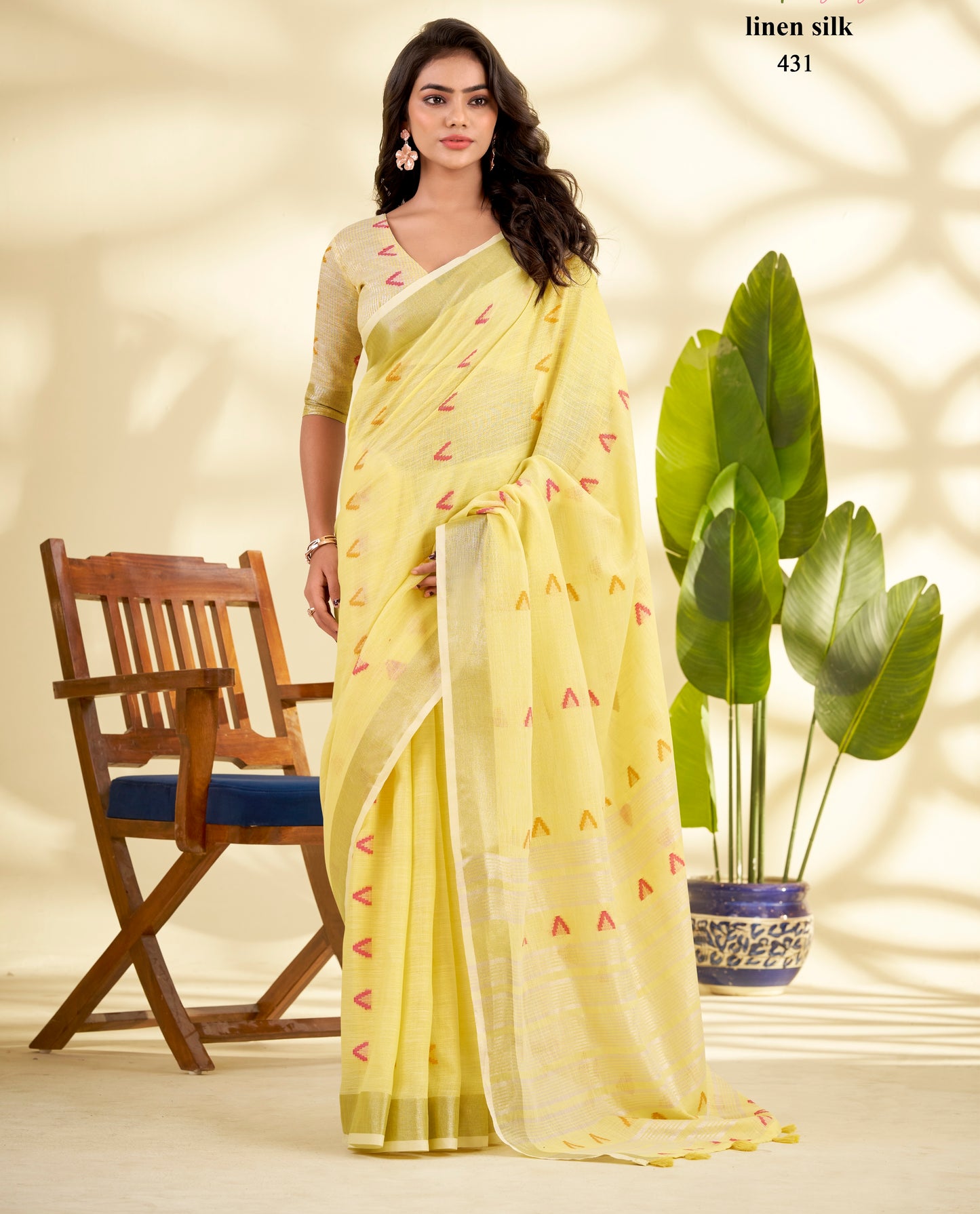 Yellow Linen Silk Office Wear Easy/Readymade Saree