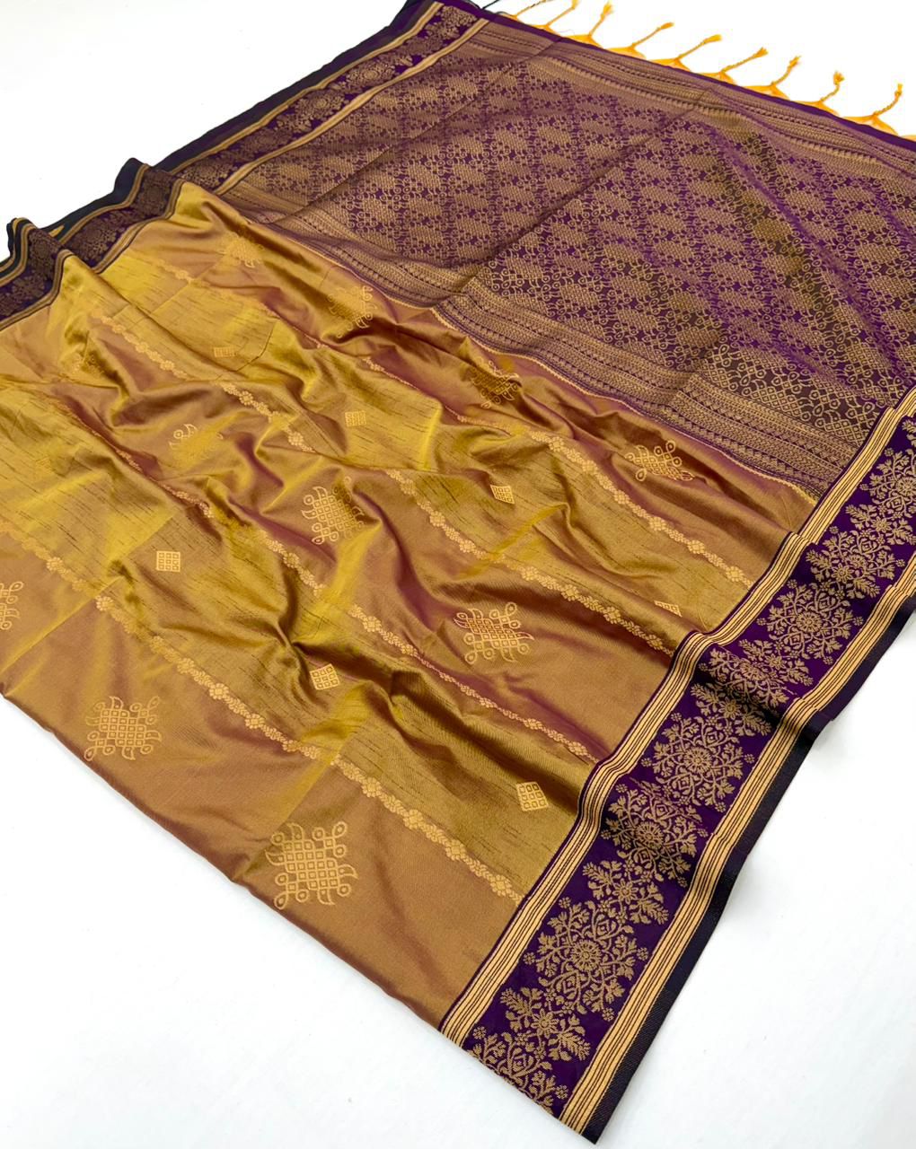 Brown Kanjivaram Silk Ready To Wear/Easy Saree - Panaash Saree