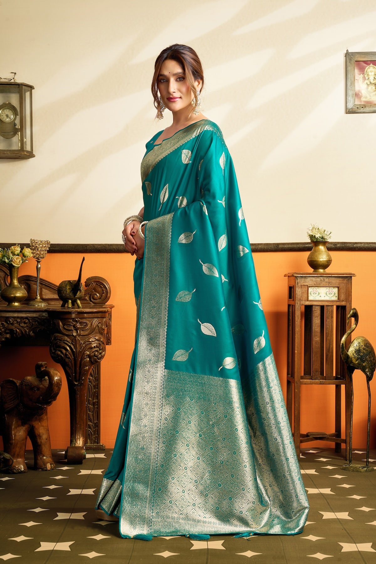 Turquoise Kanjivaram Silk Ready To Wear/Easy Saree