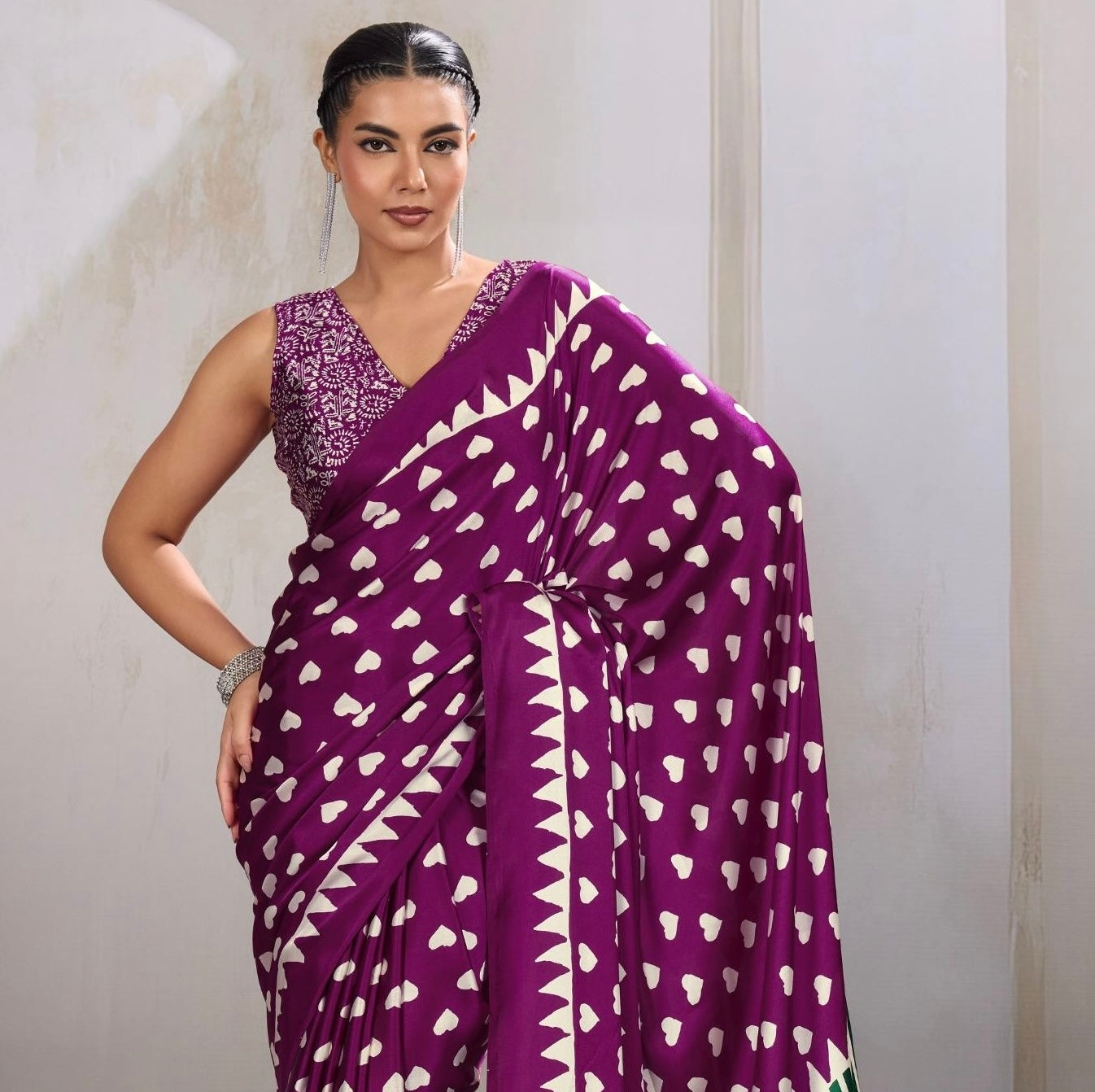 Plum Heart Dot Readymade Crepe Silk Saree