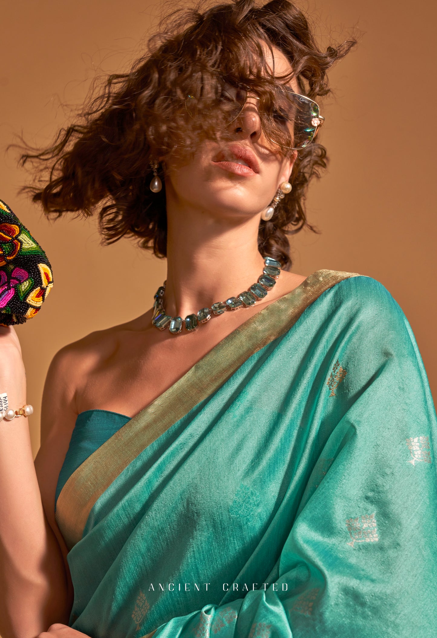 Turquoise Readymade/Easy Saree - Panaash Saree