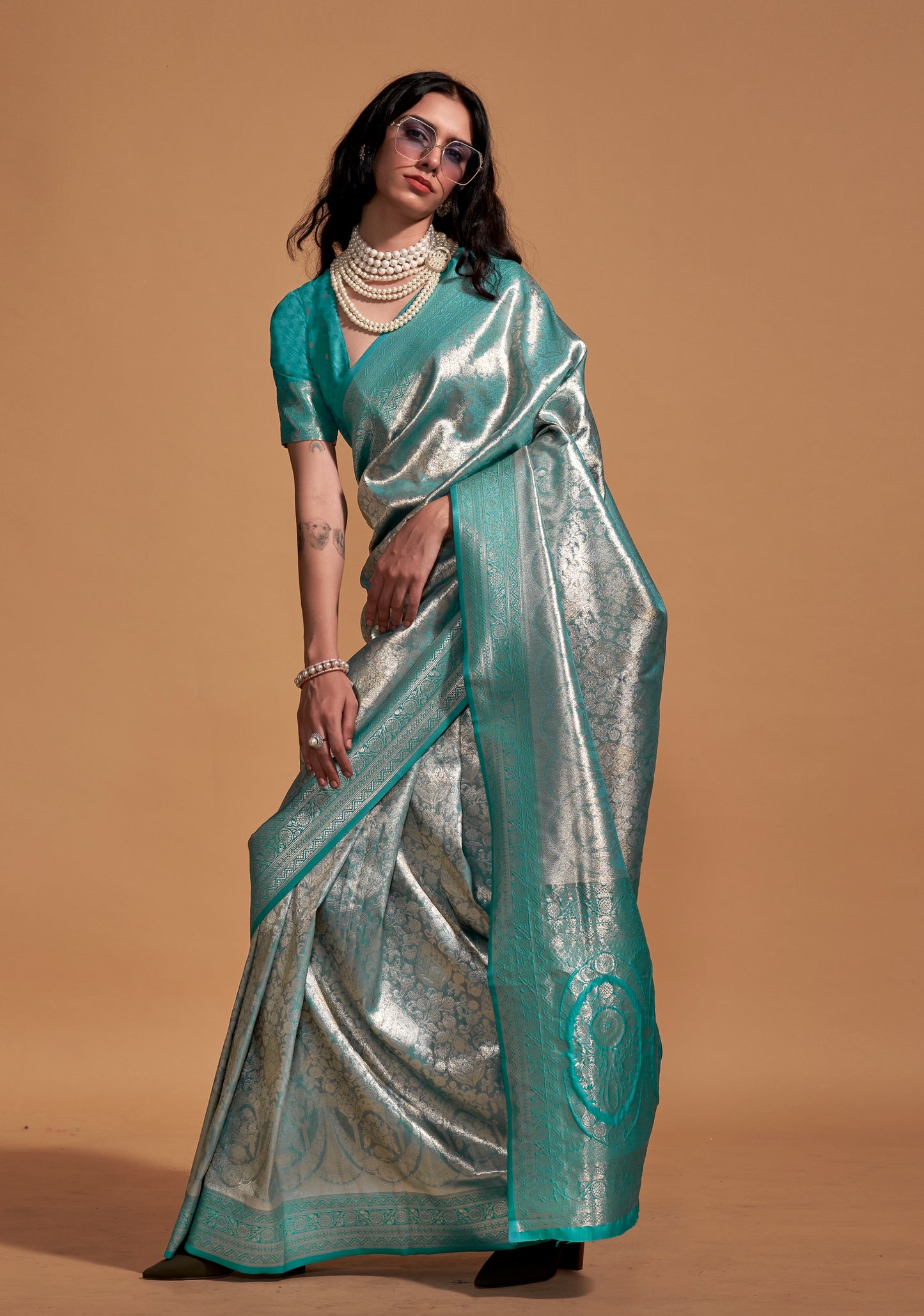 Plus Size Green Color Kanjivaram Silk Readymade Saree