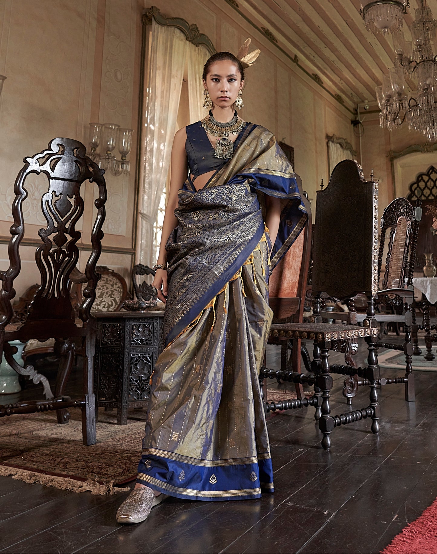 Blue Kanjivaram Silk Readymade/Easy Saree