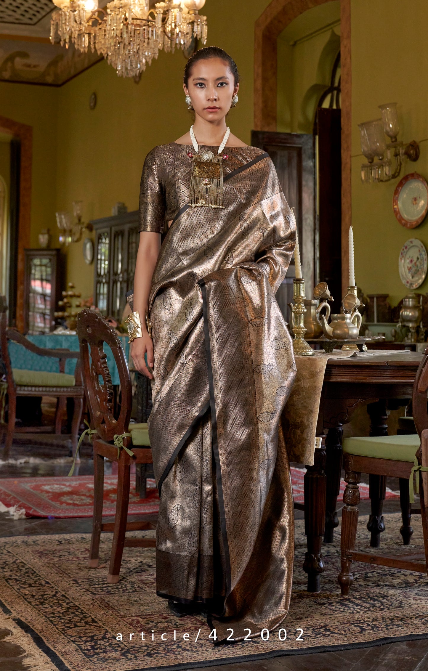 Black Kanjivaram Silk Readymade/Easy Saree