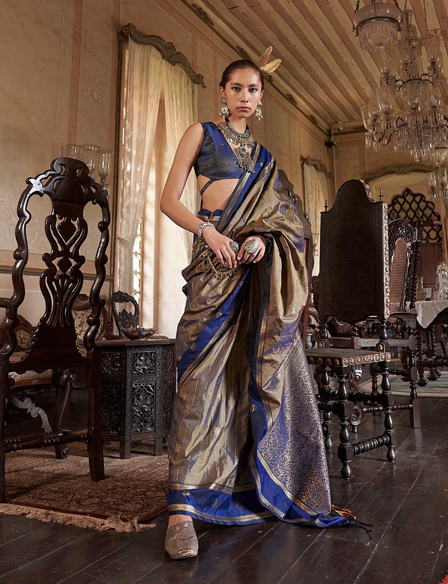 Blue Kanjivaram Silk Readymade/Easy Saree
