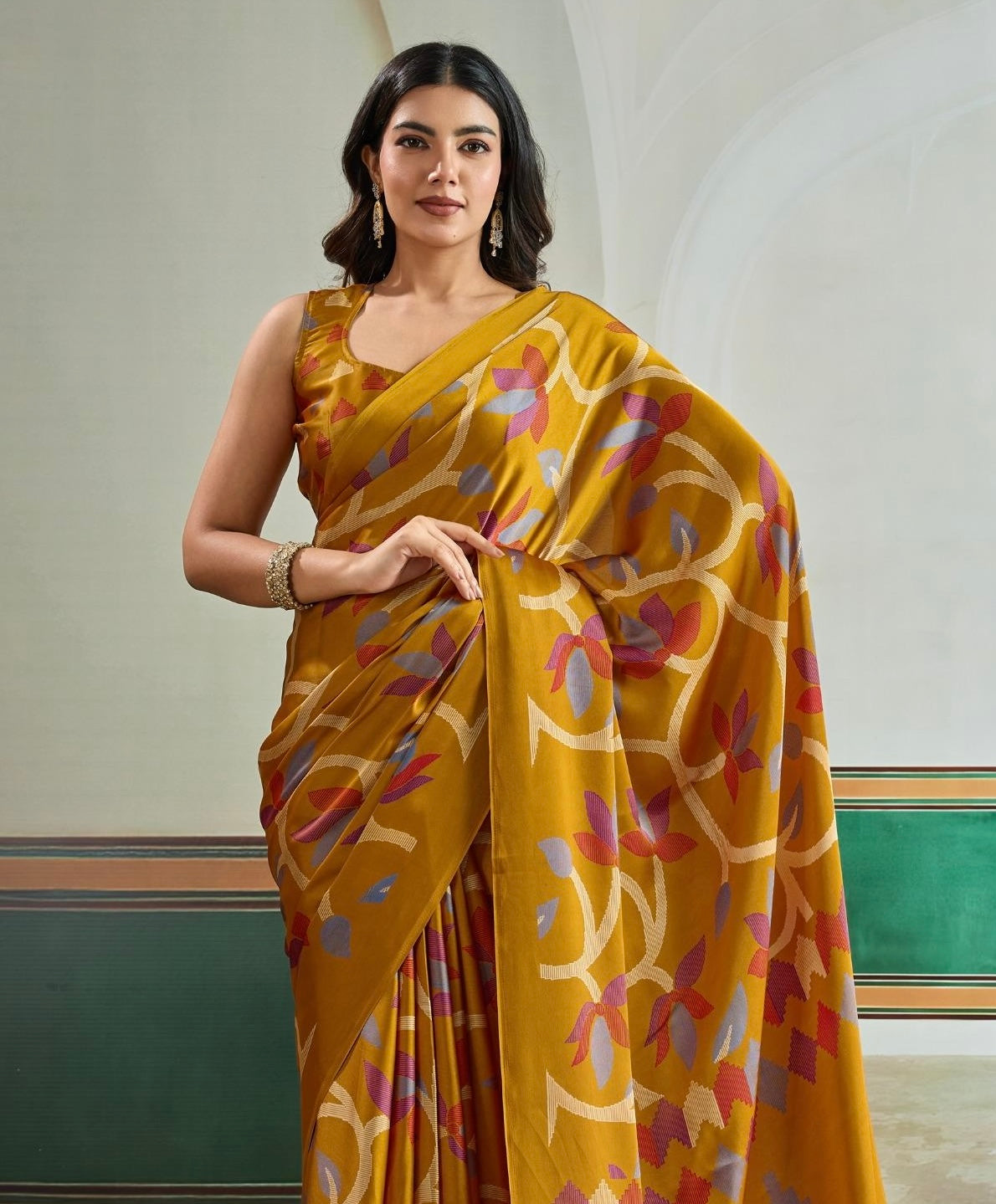 Mustard Crepe Silk Readymade/Easy Saree