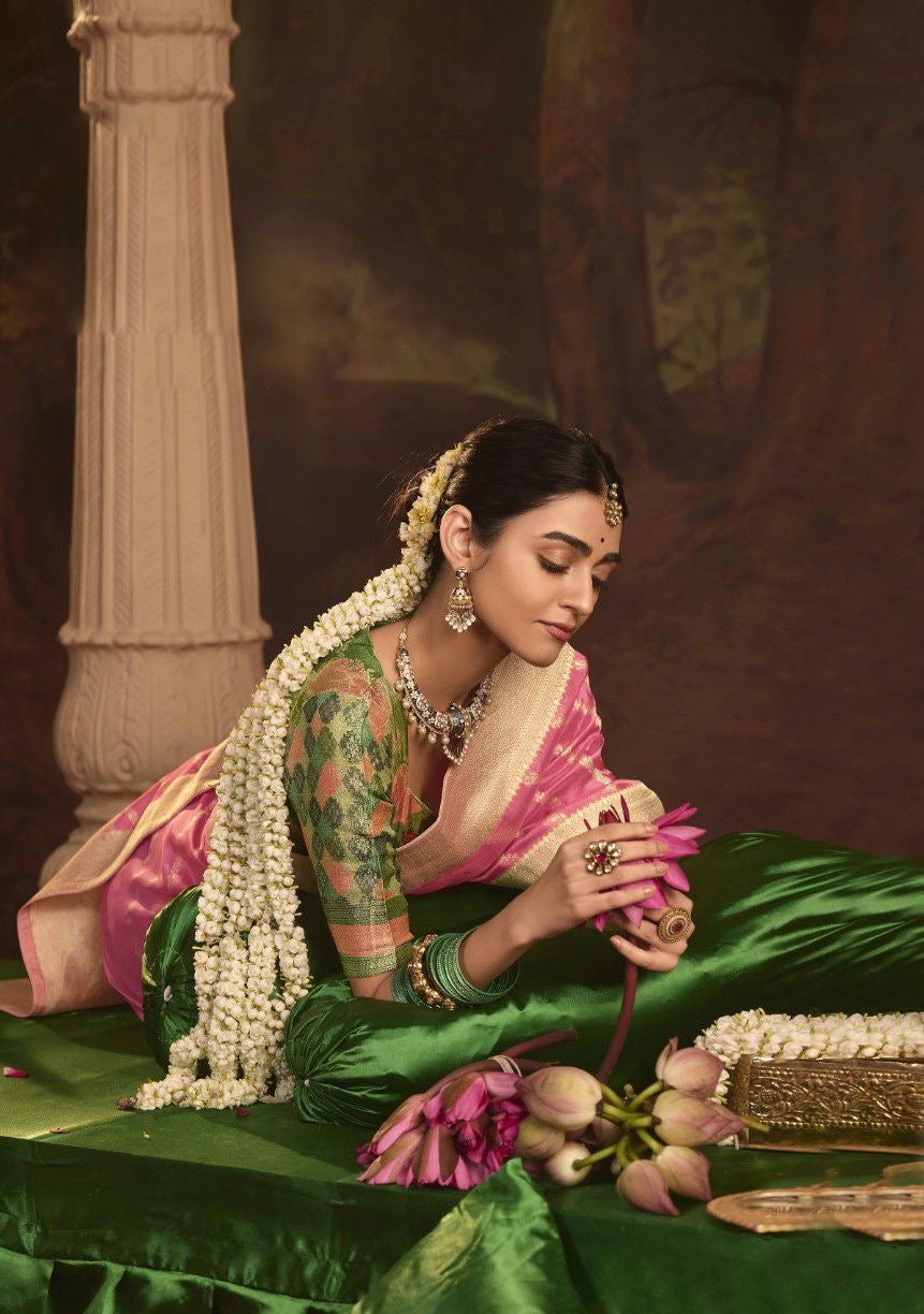 Pink Color Designer Silk Readymade/Easy Saree