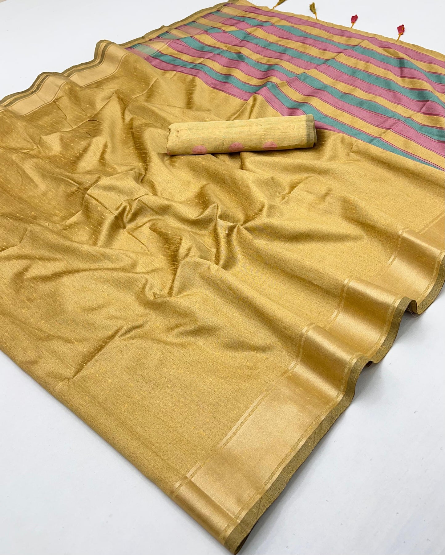 Light Yellow Color Raw Silk Readymade/Easy Saree