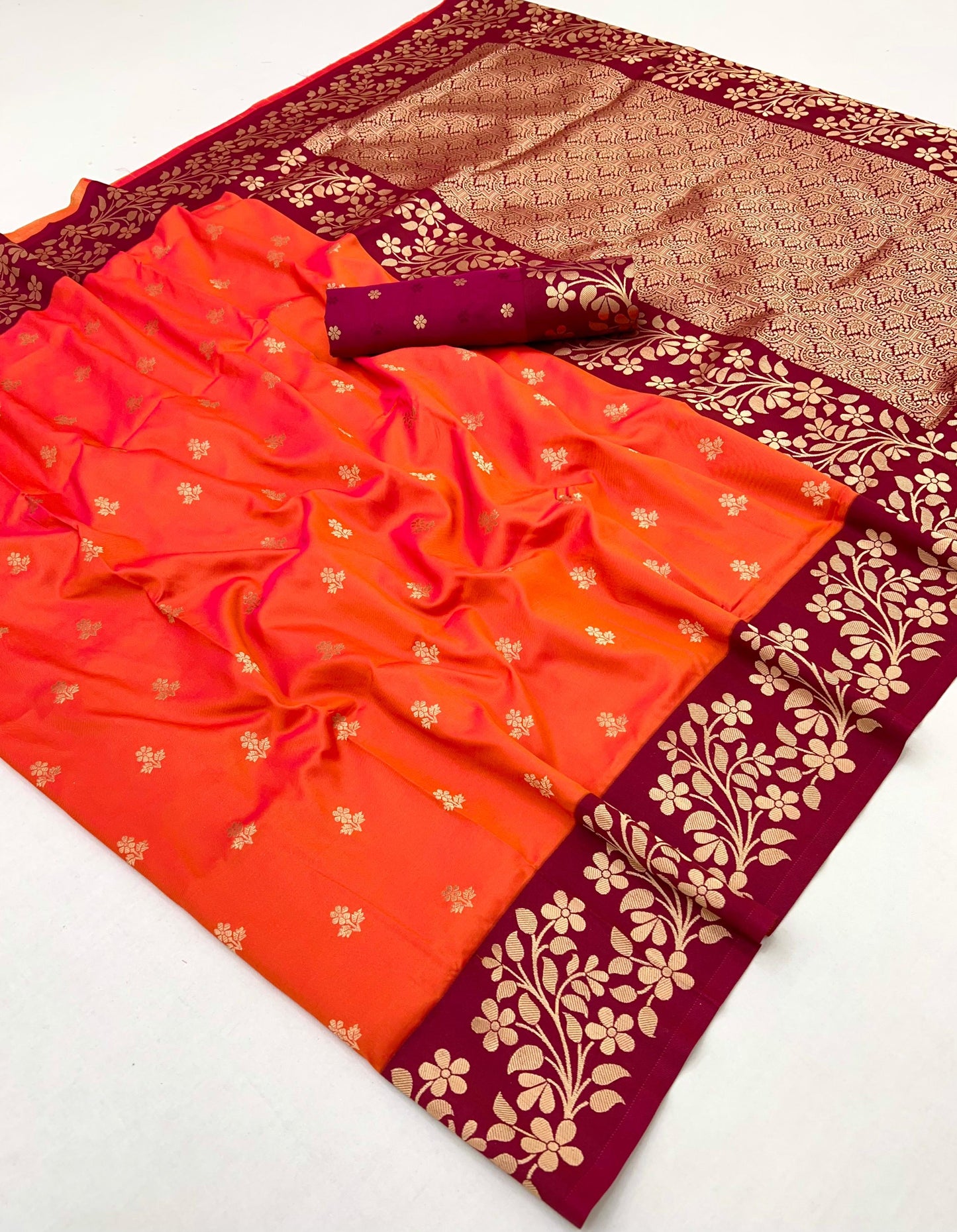 Orange Kanjivaram Silk Readymade/Easy Saree