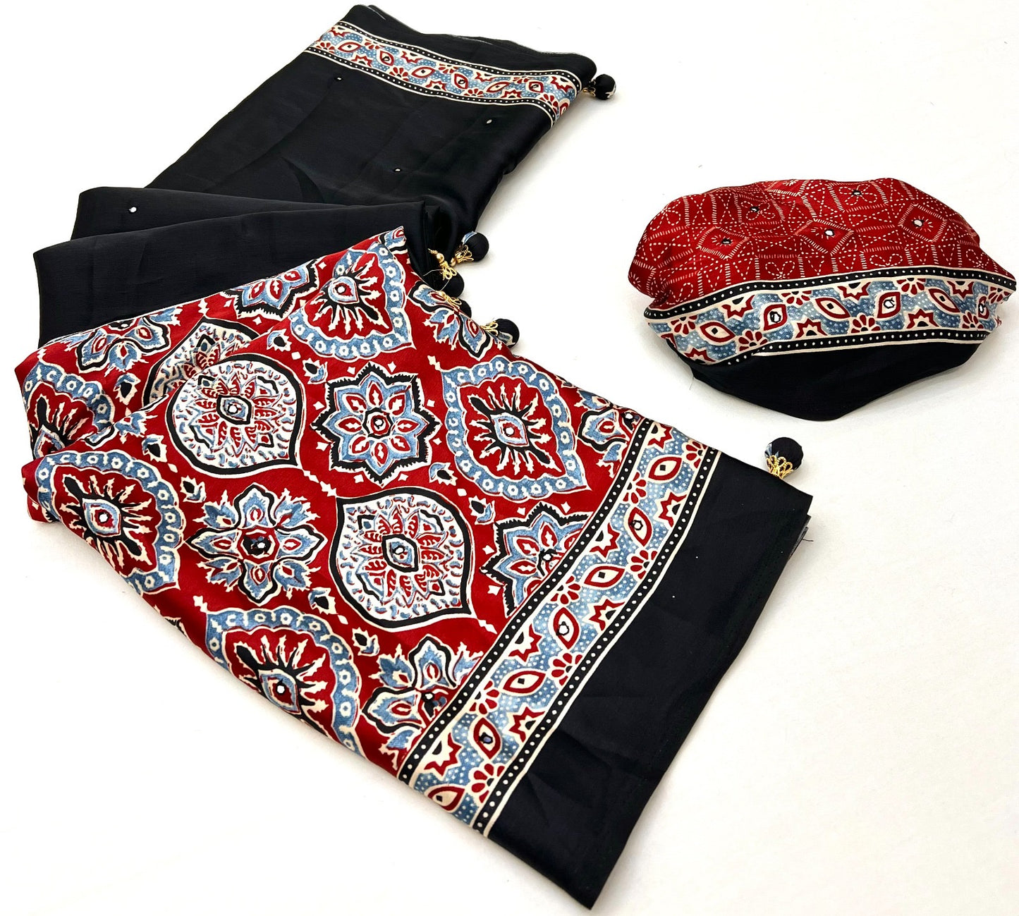 Black & Red Crepe Silk Ready To Wear/Easy Saree - Panaash Saree
