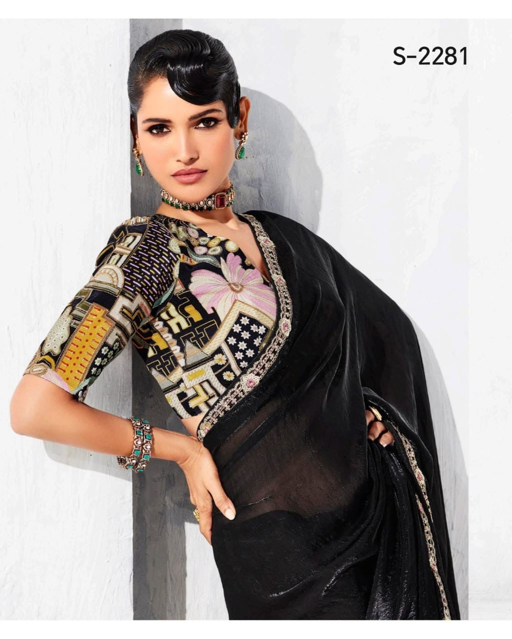 Black Tissue Silk Readymade/Easy Saree