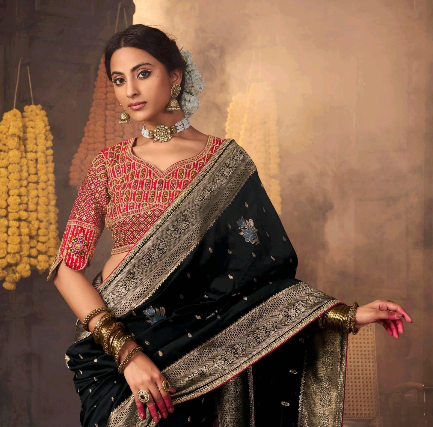 Black Color Banarasi Silk Readymade/Easy Saree - Panaash Saree