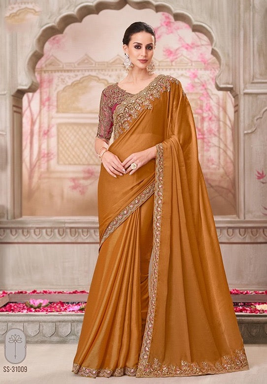 Amber Color Cocktail Readymade Saree