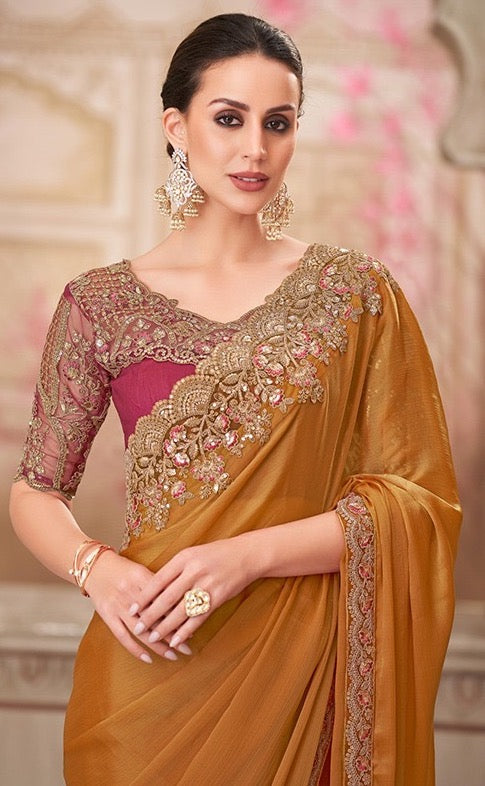 Amber Color Cocktail Readymade Saree