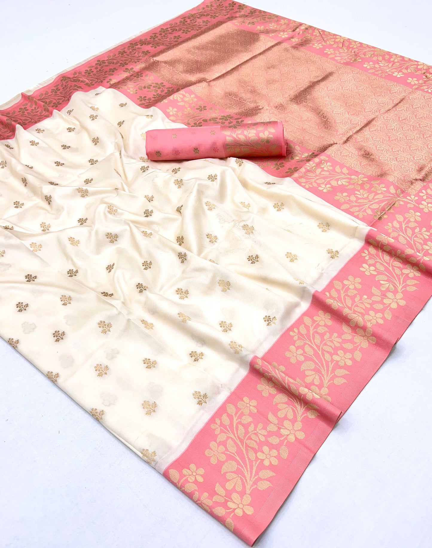White Kanjivaram Silk Readymade/Easy Saree