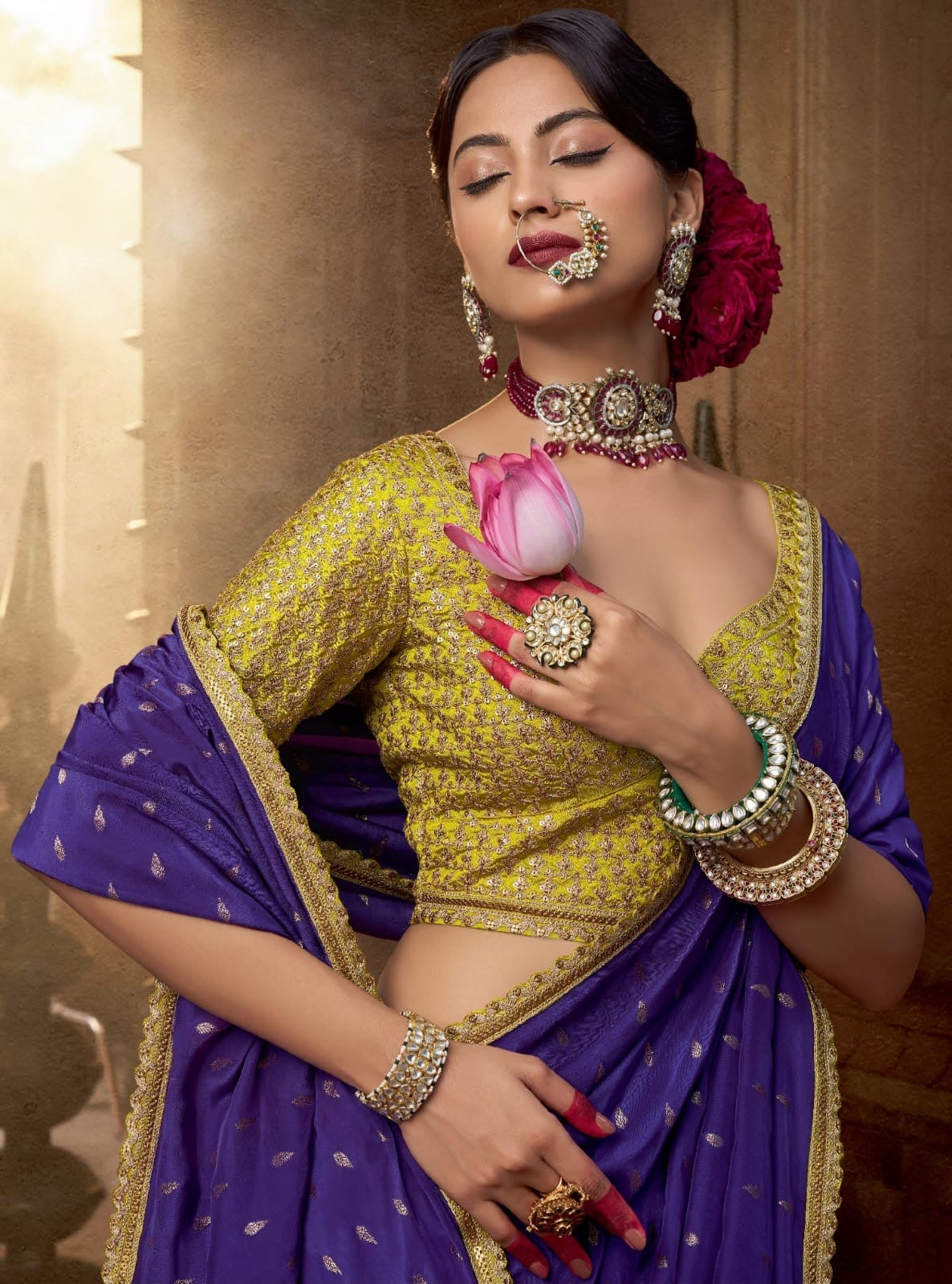 Royal Purple Soft Banarasi Silk Readymade/Easy Saree