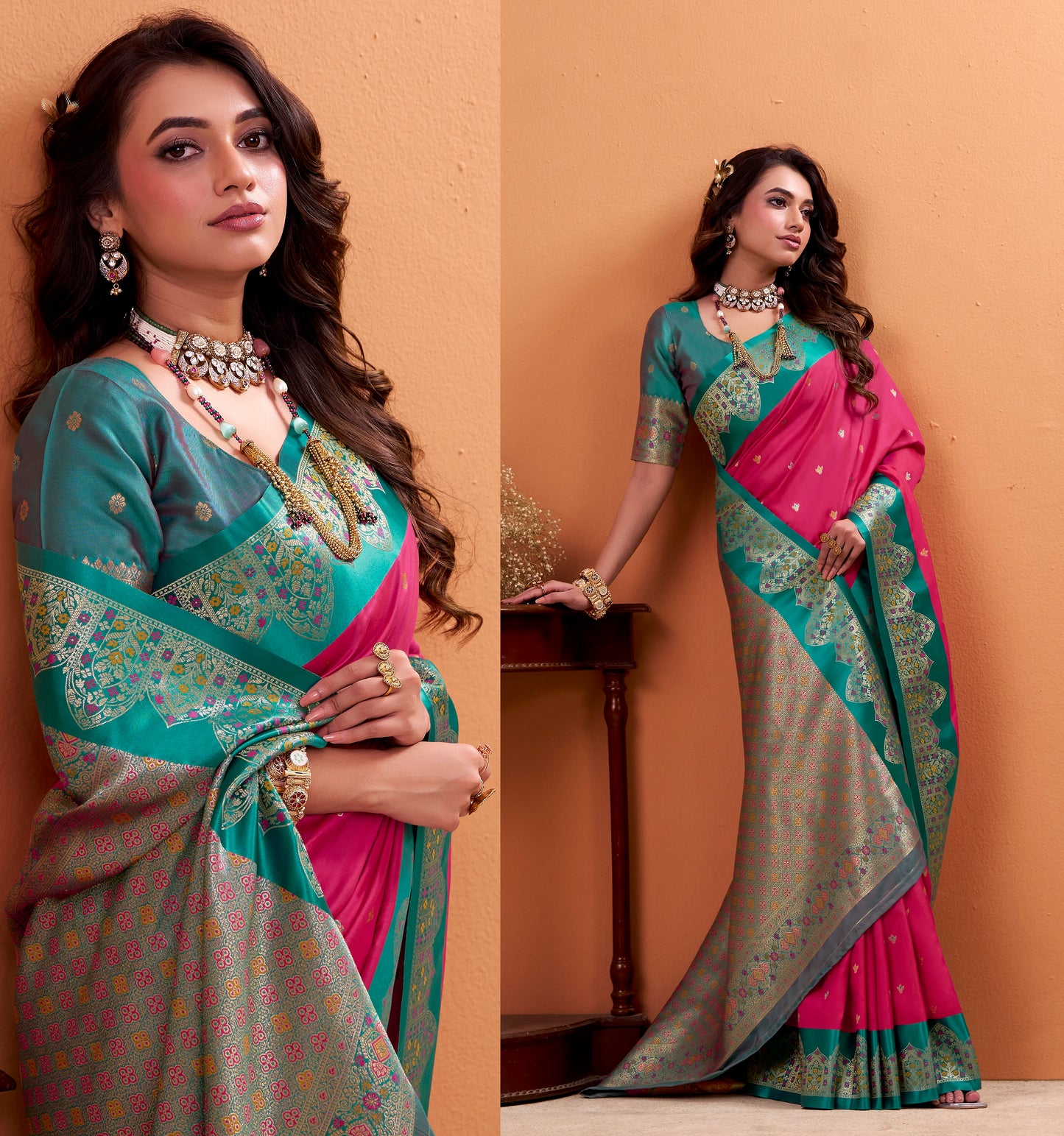 Pink Color Kanjivaram Silk Readymade/Easy Saree
