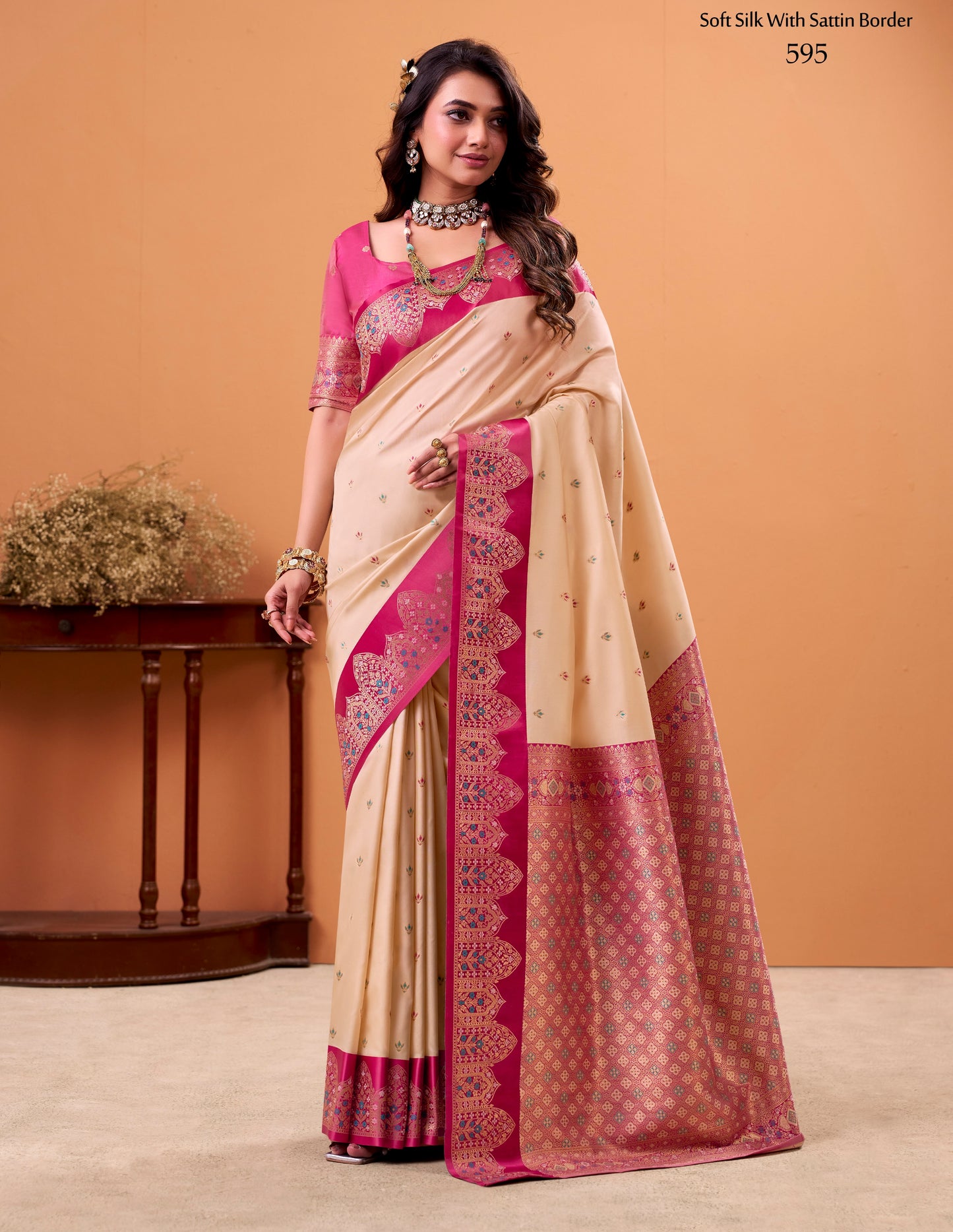 Off-White Color Kanjivaram Silk Readymade/Easy Saree