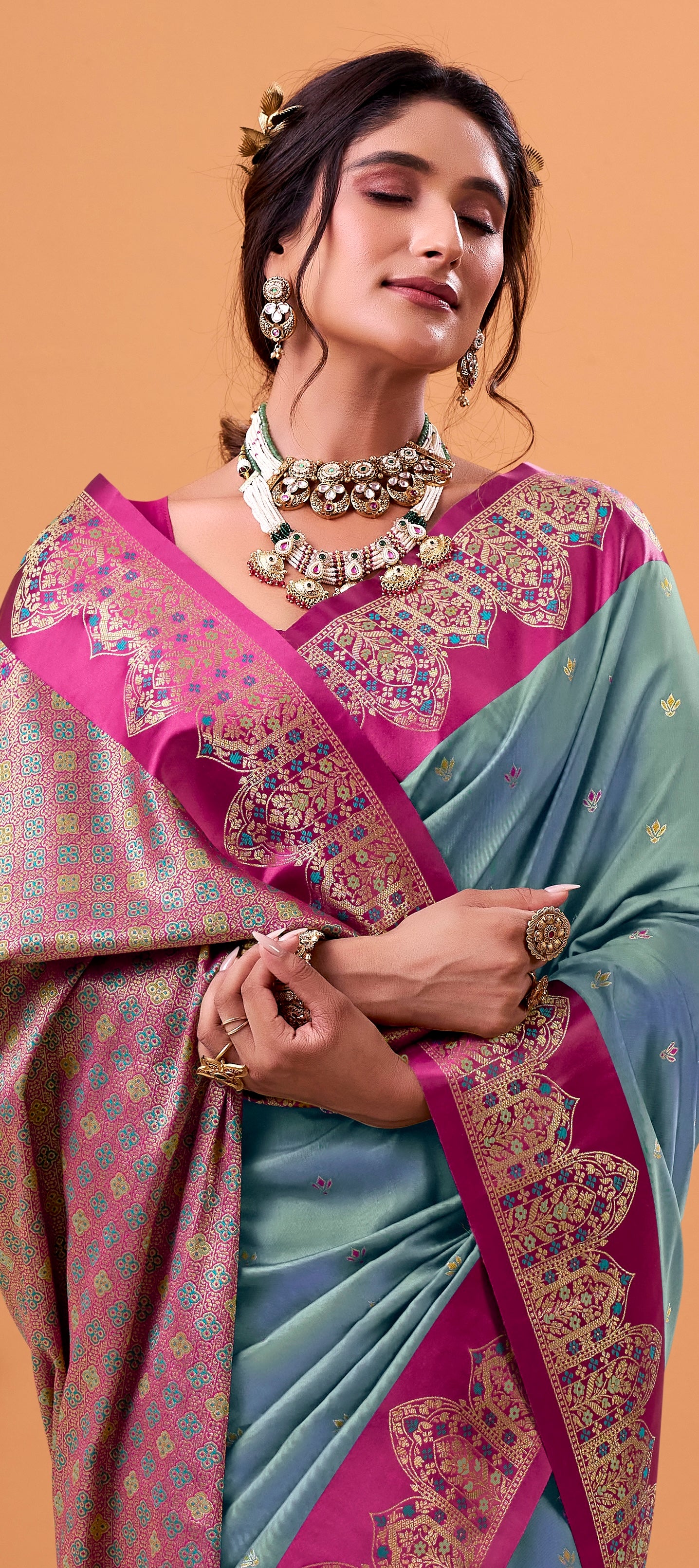 Grey Color Kanjivaram Silk Readymade/Easy Saree